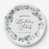 Groene eucalyptus verlaat botanisch verjaardagsfee papieren bordje (Voorkant)