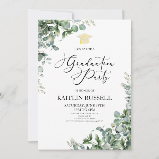 Groene eucalyptus verlaat botanische afstudeerfees kaart (Voorkant)