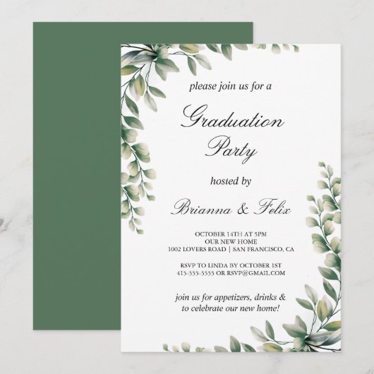 Groene eucalyptus verlaat botanische afstudeerfees kaart (Voorkant / Achterkant)