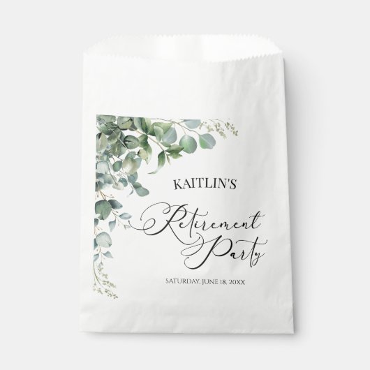 Groene eucalyptus verlaat botanische pensioenparti bedankzakje (Voorkant)