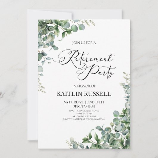 Groene eucalyptus verlaat botanische pensioenparti kaart (Voorkant)