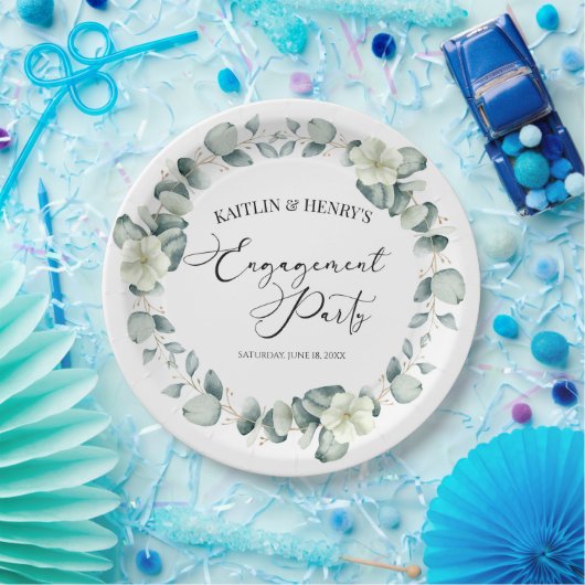 Groene eucalyptus verlaat botanische verlovingsfee papieren bordje (Feest)