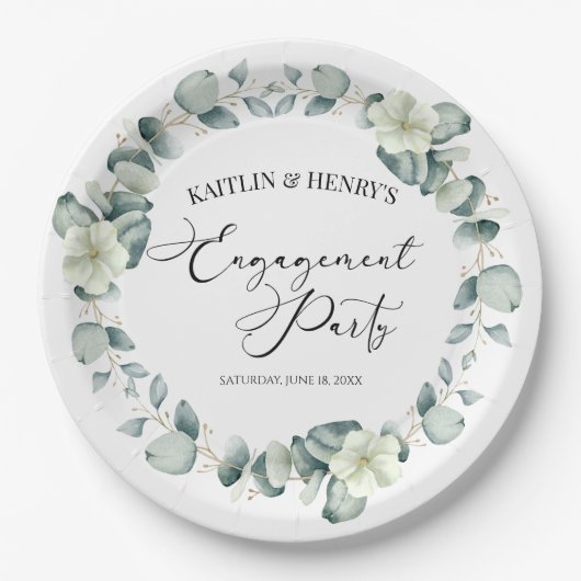 Groene eucalyptus verlaat botanische verlovingsfee papieren bordje (Voorkant)