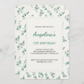 Groene eucalyptus verlaat eerste verjaardag kaart (Voorkant / Achterkant)