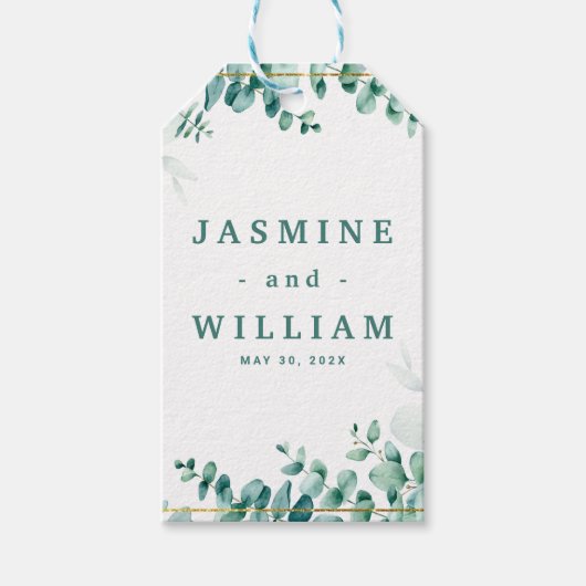 Groene Eucalyptus Vierkante Frameborder Huwelijk Cadeaulabel (Voorkant)