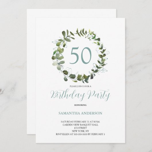 Groene Eucalyptus Waterverf 50e verjaardag Kaart (Voorkant / Achterkant)