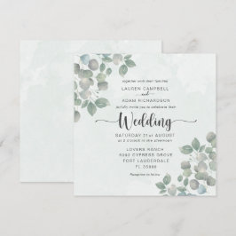 Groene Eucalyptus Waterverf Bruiloft Uitnodiging