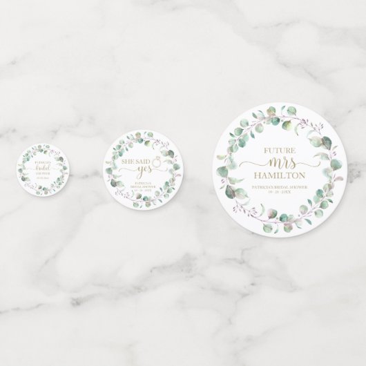 Groene Eucalyptus Waterverf Bruiloftsborrel Confetti (Voorkanten)