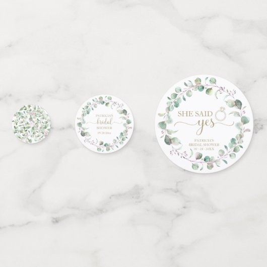 Groene Eucalyptus Waterverf Bruiloftsborrel Confetti (Achterkanten)