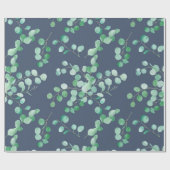 Groene Eucalyptus Waterverf laat op Navy Blue Cadeaupapier (Vlak)