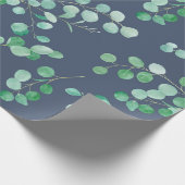 Groene Eucalyptus Waterverf laat op Navy Blue Cadeaupapier (Hoek)