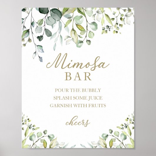 Groene Eucalyptus Waterverf Mimosa Bar Bord Poster (Voorkant)