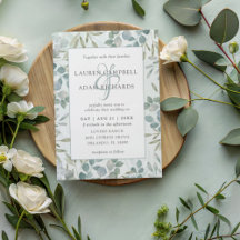 Groene Eucalyptus Waterverf Trouwuitnodiging