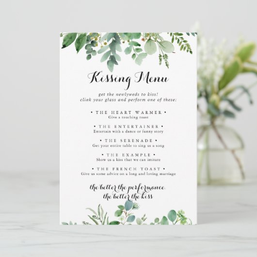 Groene Eucalyptus Weddenschap Kissingmenu Spel Kaa (Staand voorkant)