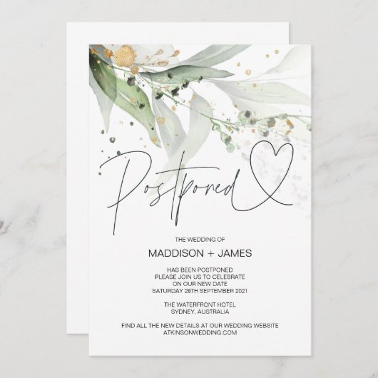 Groene Eucalyptus Weddenschap Uitgesteld Verander Kaart (Voorkant / Achterkant)