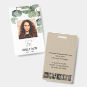 GROENE EUCALYPTUS-WERKNEMER FOTO-BARCODE NAAM BADGE (Front & Back)