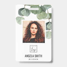 GROENE EUCALYPTUS-WERKNEMER FOTO-BARCODE NAAM BADGE