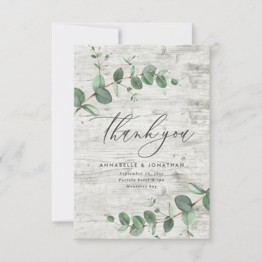 Groene Eucalyptus Witte Hout bruiloft Dank u RSVP Kaartje (Voorkant)