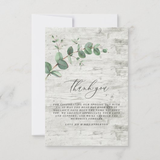 Groene Eucalyptus Witte Hout bruiloft Dank u RSVP Kaartje (Achterkant)