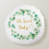 Groene Eucalyptus Wood Quote Baby Kwekerij Rond Kussen (Voorkant)