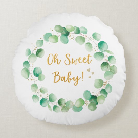 Groene Eucalyptus Wood Quote Baby Kwekerij Rond Kussen (Voorkant)