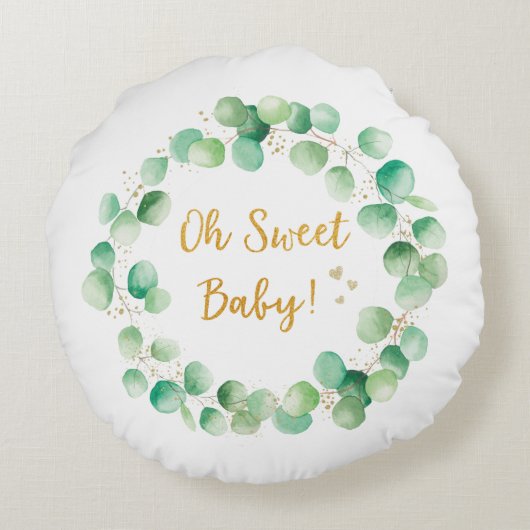 Groene Eucalyptus Wood Quote Baby Kwekerij Rond Kussen (Achterkant)