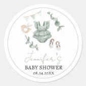 Groene eucalyptusbaby meisje doucht rond stickers (Voorkant)