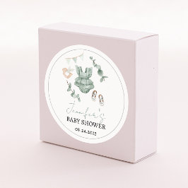 Groene eucalyptusbaby meisje doucht rond stickers
