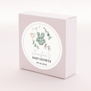 Groene eucalyptusbaby meisje doucht rond stickers