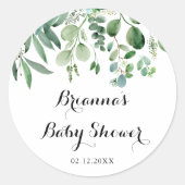 Groene Eucalyptusblad Baby Shower Favor Ronde Sticker (Voorkant)