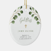 Groene eucalyptusbladeren baby baptisme foto keramisch ornament (Rechts)