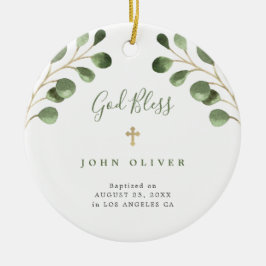 Groene eucalyptusbladeren baby baptisme foto keramisch ornament