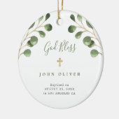 Groene eucalyptusbladeren baby baptisme foto keramisch ornament (Links)