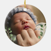 Groene eucalyptusbladeren baby baptisme foto keramisch ornament (Achterkant)