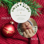 Groene eucalyptusbladeren baby baptisme foto keramisch ornament