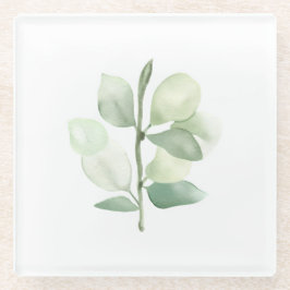 Groene Eucalyptusbladeren, delicate pastel decor Glazen Onderzetter