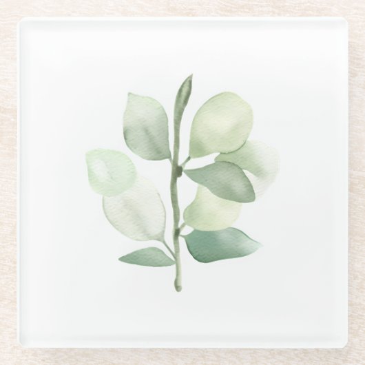 Groene Eucalyptusbladeren, delicate pastel decor Glazen Onderzetter (Voorkant)