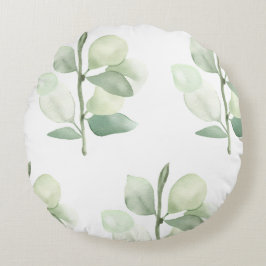 Groene Eucalyptusbladeren, delicate pastel decor Rond Kussen