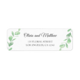 Groene eucalyptusbladeren. Eenvoudig huwelijksadre Etiket