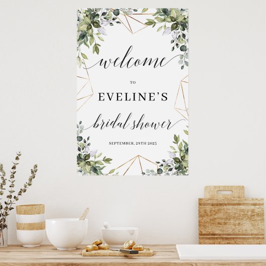 Groene eucalyptusbladeren gouden welkomstbord poster (Keuken)