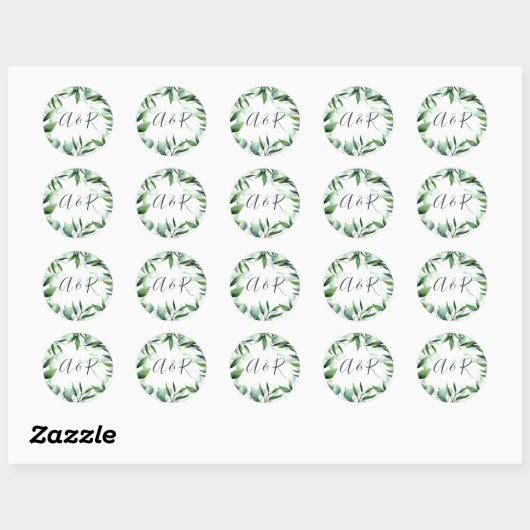 Groene eucalyptusbladeren ronde sticker (Vel)