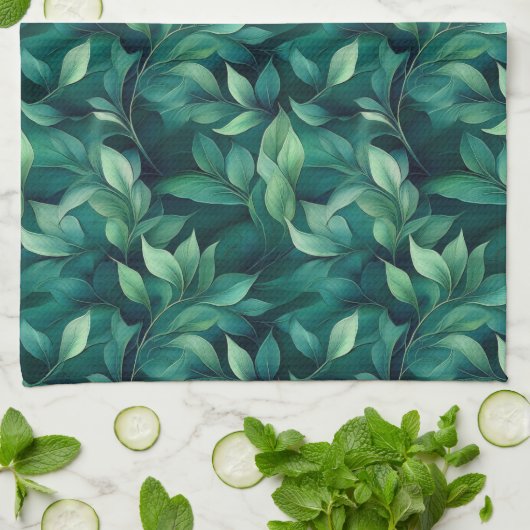 Groene eucalyptusbladeren theedoek (Gevouwen)