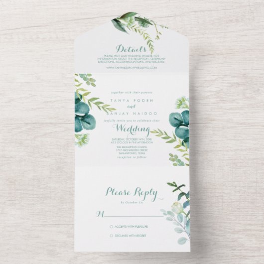  groene eucalyptusbruiloft all in one uitnodiging (Binnen)