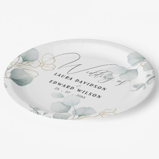 Groene eucalyptusgroene bloemtuin papieren bordje (Gekanteld)