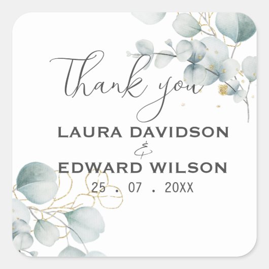 Groene eucalyptusgroene bloemtuin vierkante sticker (Voorkant)