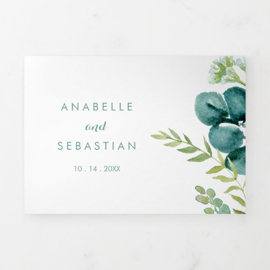 groene eucalyptuskalligrafie drieluik uitnodiging (Cover)