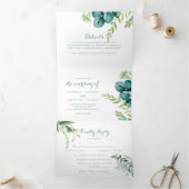 groene eucalyptuskalligrafie drieluik uitnodiging (Binnen)
