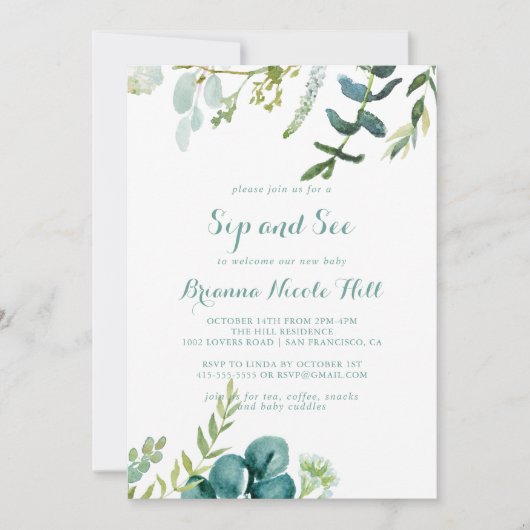  groene eucalyptuskalligrafie Sip en Zie Kaart (Voorkant)