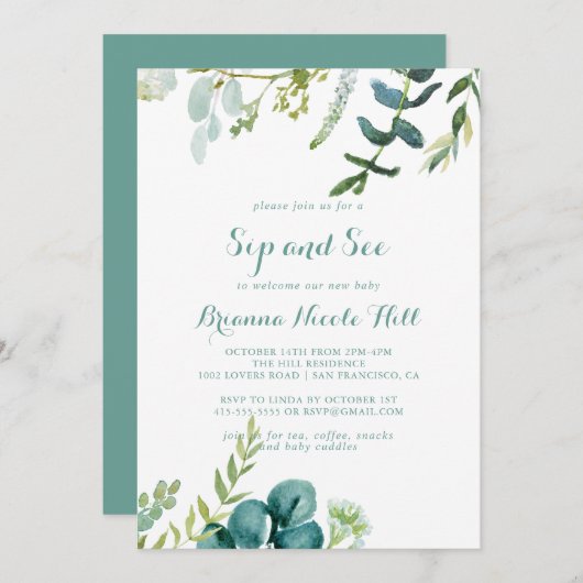 groene eucalyptuskalligrafie Sip en Zie Kaart (Voorkant / Achterkant)