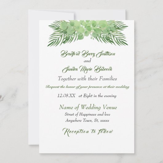 Groene Eucalyptuspalmbladeren Elegant Wedding (Voorkant)